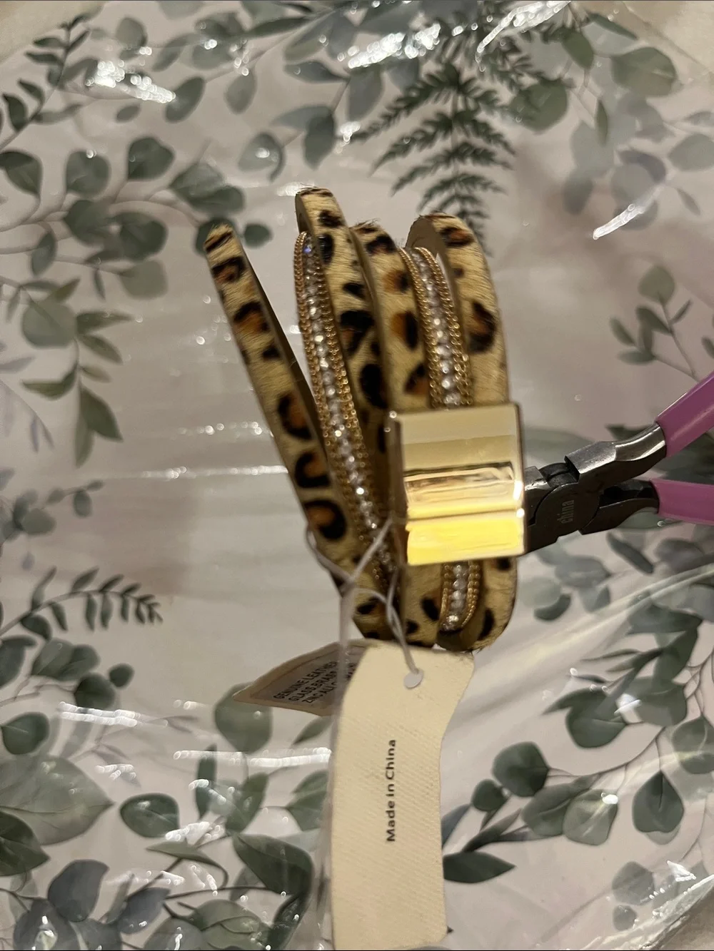 SAACHI Beige and Gold Leopard Print Wrap-Around Bracelet